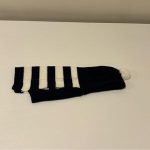 Navy and White Striped Dog Sweater with Hood and Pom-Pom.